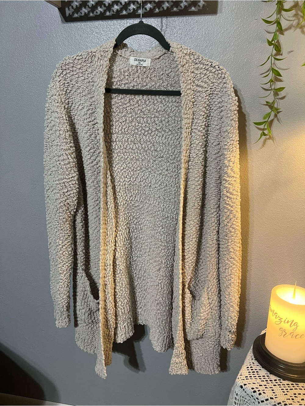 Zenana Outfitters Cream Open-Weave Knit Cardigan